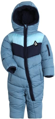 Volcom Boy Baby Snowsuit - Soft Fleece Lined Insulated Pram Infant Snowsuit with Sherpa Lined Hood - Baby Winter Clothes, Size 6-9M, Blue Colorblock