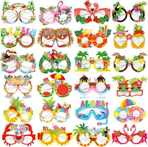 24 Gafas de Papel de Fiesta Hawaiana，Gafas Divertidas Decoracion Fiesta Hawaiana，Gafas de Fiesta Tropical Hawaiano Regalos，Fiestas Accesorios de Fiesta Luau para Niños Adultos