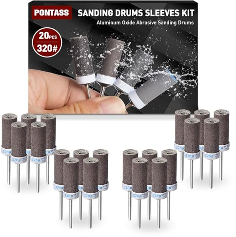 20 stycken 320 korn sliphylsor set för Dremel rotationsverktyg, sliptrumset för borrmaskiner och borrmaskiner, hyls-set, sandpappersstång för metall, trä, form, sten, polering