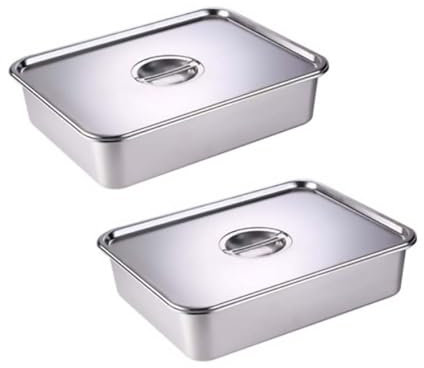 GRFELI Edelstahlpfannen mit Deckel, Dampftischpfanne, Edelstahl-Behälter-Set, stapelbare Metalldampfgarpfanne (40 x 30 x 10 cm(Containers -2 + Lid -2))