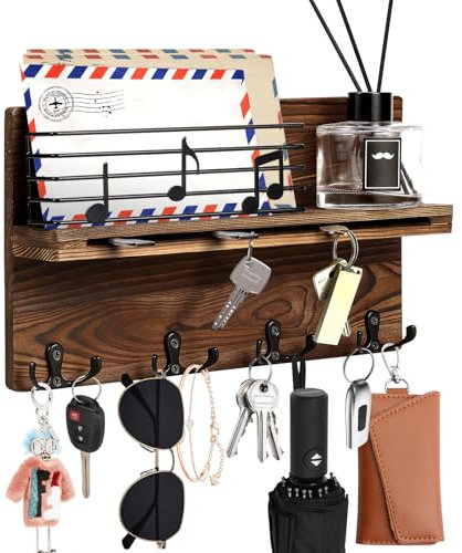 AXNSATRE Schlüsselbrett mit Ablage – Wandmontage Schlüsselkasten aus Holz, Praktischer Organizer für Schlüssel, Briefe & Accessoires, Stilvolles Design für Flur oder Eingang