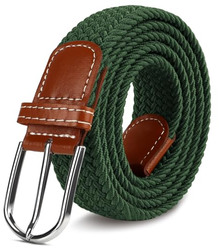 LUOFMISS Woven Stretch Belt for Men and Women, Braided Elastic Golf Belts Jeans Casual Pants Sport Belt Men's Golf Belt, Dark Green