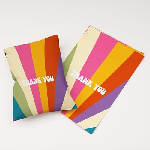 50x Designer Poly Mailer Bag Mailing Postal Bags Gifts Shipping Wrapping Design Pattern Envelope for Mail 10x13 Inch (255 x 340 mm) - Rainbow Thank You