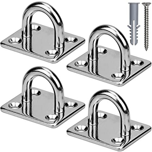 NathrBTV 4 Pcs M6 Heavy Duty Eye Plate Hook, 304 Stainless Steel Square Ceiling Hooks with 16 Screws for Yoga Training Swings - Bearing Weight: 300 KG