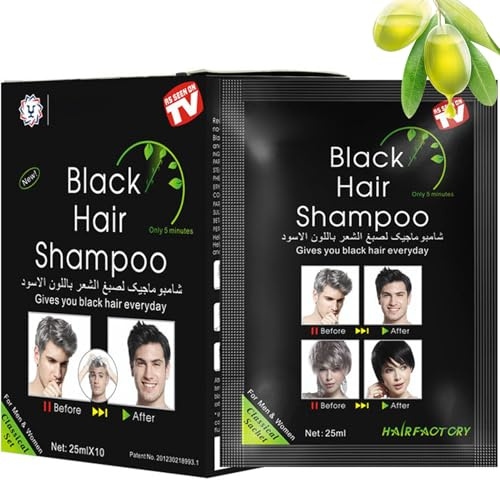 Instant Black Hair Dye Shampoo for Men and Women - Easy to Use, Quick 3 in 1 Formula - Lasts 30 Days (10pcs)