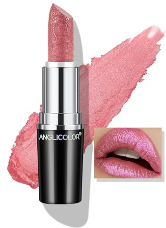 Anglicolor Rossetto Glitter,Rossetto Metallizzato Lucido,Rossetti Texture Cremosa,Formula Idratante,Trucco Naturale Idratante Per Le Labbra (#02 PINK GEMSTONE, 4g)