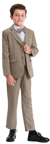 mintgreen Boys' Suits & Blazers, Kids Wedding Outfit Party Formal Pageboy Prom Tuxedo, Plaid Brown, 5-6 Years