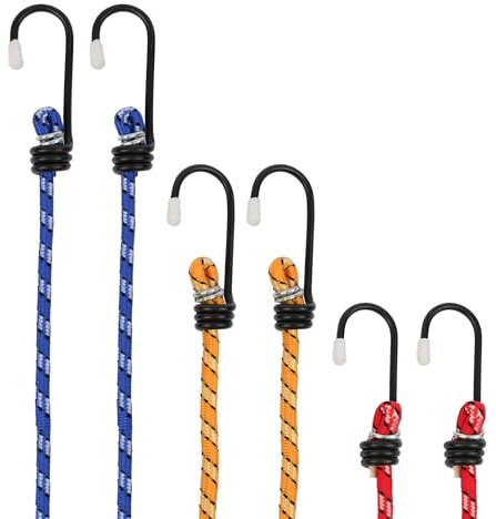 Set of 6 Elastic Bungee Cord Straps - 3 Lengths, 3 Assorted Colours, Heavy Duty Ropes, For Caravan, Camping, Luggage Racks, Tents, Gardening & DIY