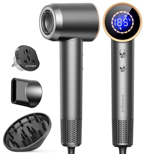 Dual Voltage Travel Hair Dryer with Diffuser, High-Speed Ionic Blow Dryer for Women, Fast Drying, Low Noise, Lightweight, No Heat Damage, European Travel 110V-120V/220V-240V