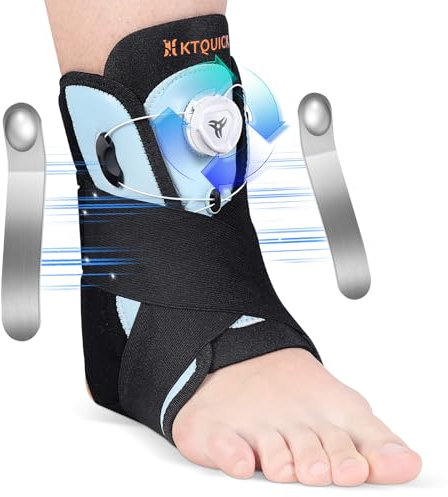 KTQUICK Verstellbare Sprunggelenkbandage mit Drehknopf, Fußbandage mit Abnehmbarem Stabilisator für Plantarfasziitis, Arthritis, ACL, Gelenkschmerzen, Fersensporn, Sport, Rechts & Links - M