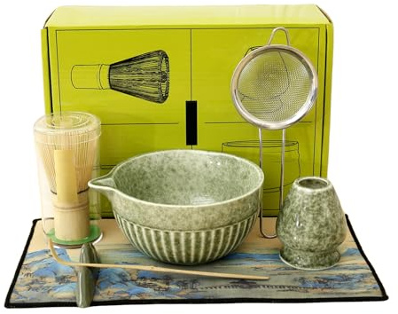 Matcha Tea Set 7 Piece Matcha Juego de Escoba, Elegante Pala de Bambú, Colador, Soporte para Látigos, Cuchara de Bambú, Juego de Escoba Ceremonia Japonesa, para Principiantes (A)