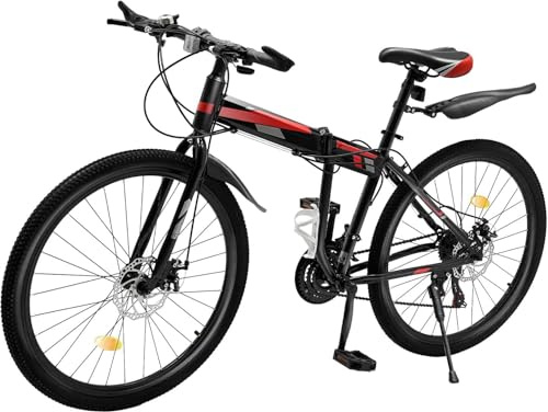 Kcolic 26 Zoll Klapp Mountainbike, 21-Gang-Schaltung, Klapprad, Doppelscheibenbremse, Mountainbike für Jungen, Mädchen, Frauen und Männer 26in