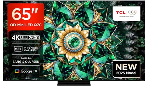 TCL 65Q7C-UK QD-Mini LED TV, 4K HDR Premium 2600, Smart TV Powered by Google TV (Dolby Vision IQ & Atmos, HVA Panel, Audio by Bang & Olufsen, 144Hz Motion Clarity Pro)