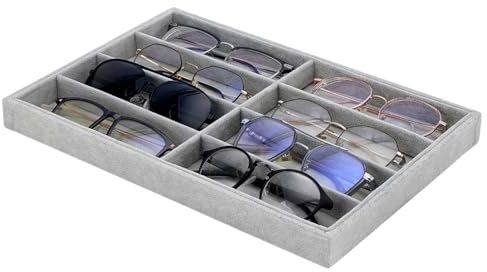 PH PandaHall Organisateur de Lunettes de Soleil 8 grille Plateaux à Lunettes en Velours Présentoir à Lunette Empilable Support Rangement de Lunette Tiroir pour Hommes Femmes Présentoirs Montres Bijoux