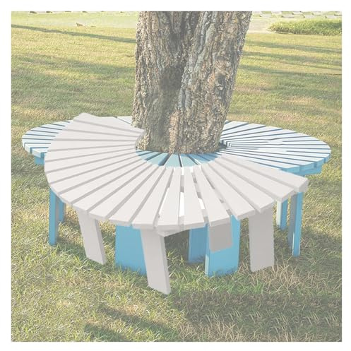 Genérico Banco De Árbol Semicircular, Asiento Envolvente De Madera Maciza For Jardín, Ideal For Patios, Piscinas, Parques Y Jardines.(White)