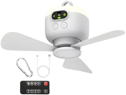 Dottduya Ventilador De Techo Con Batería,Ventilador De Techo Para Autocaravanas Con Mando A Distancia Inalámbrico | Soplador De Aire Con Gancho Para Circulación Del Aire Exterior Gazebo Camping Taller