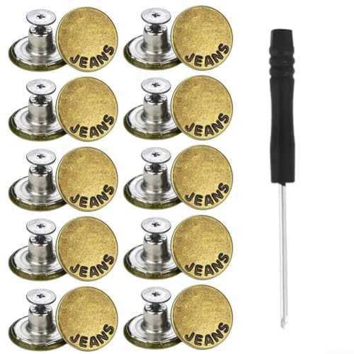 Koppar metall jeansknappar 17 mm Nej för att sy skruv-på ersättningskit för byxor jackor med skruvmejsel 10-pack (G)