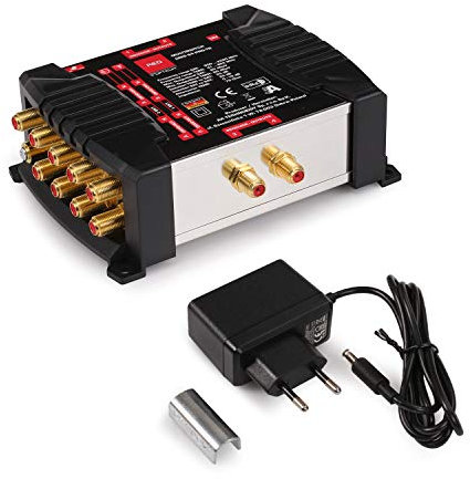 RED OPTICUM OMS 9/4 Pro TR Multiswitch pour la réception de Deux Positions Satellites jusqu'à 4 participants/Contacts plaqués Or / 4K, 3D, UHD adapté/Quattro LNB adapté/contrôlable terrestre