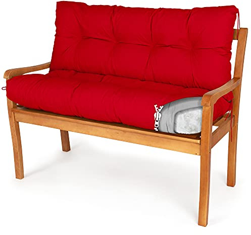 Spatium Bankauflage abnehmbar Bezug wasserdicht Sitz + Rücken gesteppt Bankkissen Bankpolster Polsterauflage Auflage für Gartenbank 30 Größen zur Auswahl, 7 Farben(200 x 120 x 10cm Rot)