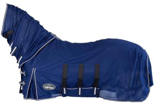 Marengos - Fliegendecke mit Elastik-Halsteil | engmaschige Ekzemerdecke | Schutz vor Insekten | Fliegendecke mit Schweif- & Bauchlatz | Outdoor-Pferdedecke in Nachtblau | 145 cm