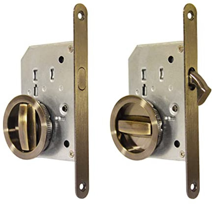 BricoShopping® set MANIGLIE per PORTA interna in legno A SCOMPARSA SCORREVOLE KIT con SERRATURA ad INCASSO GANCIO chiave e nottolino cieca rotonda bocchetta bronzato (Tondo C/Serratura, Bronzo)