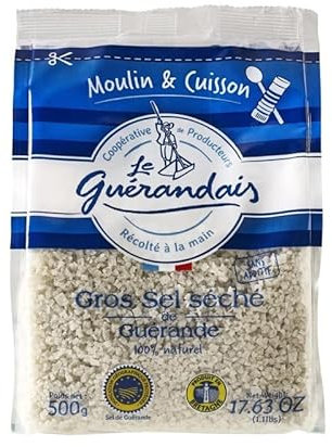 Le Guérandais - Gros Sel Séché Spécial Moulin - Sachet 500g, Sel de Guérande pour vos plats savoureux - 100% naturel et artisanal - Lot De 4