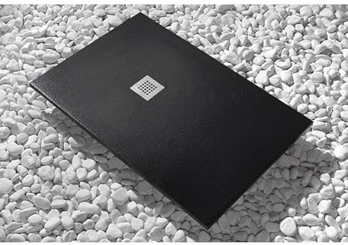 Plato de ducha 70 x 100 cm, volcán Line Slim Altura 3 cm Negro de Marmoresina con desagüe de regalo