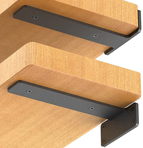 Starunder 4 Pack Floating Shelf Brackets, 10 inch Heavy Duty Industrial Shelf Bracket, Black Metal L Brackets for Shelves Support DIY(1/5 Inch Thicked)
