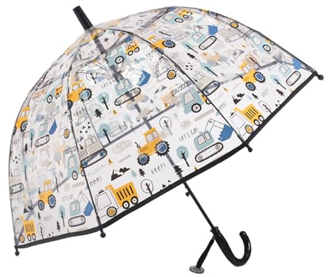 ThreeH Parapluie Transparent et Transparent pour Enfants avec Poignée Incurvée Facile à Prendre en Main Parapluie Dôme Bulle à Ouverture Automatique Noir
