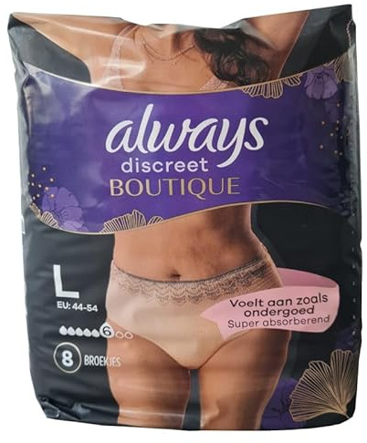 Always Discreet Boutique Culottes Pour Fuites Urinaires, Couleur Beige Plus Taille L, x8 Culottes, Une Sensation De Vrai Sous-Vêtement, Super Absorbantes, Design Qui Épouse Les Formes Du Corps
