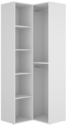 DEKIT GRUPO RIMOBEL SUIT - Armadio-vestito angolare con retro reversibile – BIANCO/ROVERE NATURALE – 205 x 84,5 x 84,5 cm