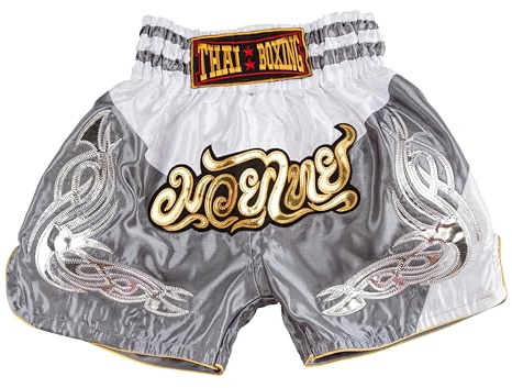 MUAY NATION Muay Thai Shorts for Kids (2 Years - 12 Years) Girls Boys Boxing Trunks for Kickboxing MMA Youth Martial Arts (US, Age, 2 Years, 3 Years, PRM Grey/White)