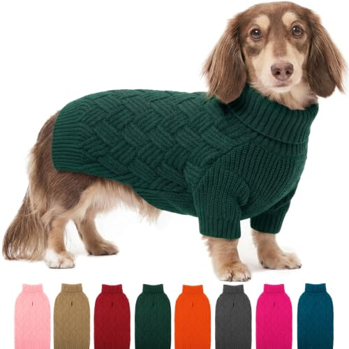 AOFITEE Medium Dog Jumper, Warm Dog Jumpers Medium Size with Harness Hole | Classic Turtleneck Christmas Jumper for Dogs Girl Boy , Long Sleeves Dogs Jumpers for French Bulldog, Boston Terrier, Green M