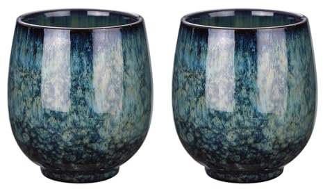 sourcing map Lot de 2 tasses à thé chinoises en céramique 153,4 g traditionnelles Gong Fu japonaises sans poignée pour maté, thé, café, vin, boissons, bleu saphir