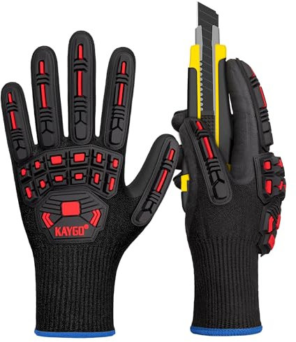 KAYGO Anti Impact Work Gloves with TPR Protection, Cut Resistant Level C, Nitrile Coated, Good Grip, Impact Reducing Safety Gloves, Ideal for Builder, Construction, Carpenter, DIY, KG30N (Black, M)
