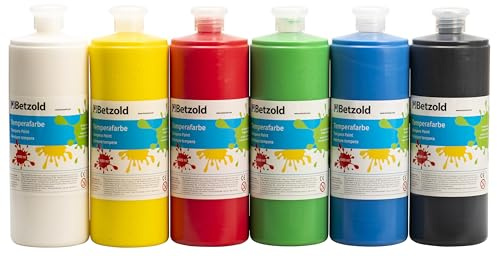 Betzold Temperafarben - 6er-Set je 1 Liter flüssige Malfarben Kunst-Unterricht