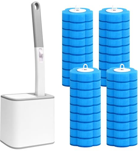 Newthinking Disposable Toilet Brush and Refills, Disposable Toilet Cleaning System, Bathroom Closestool Cleaning Wand Kit with Automatic Opening and Closing Holder