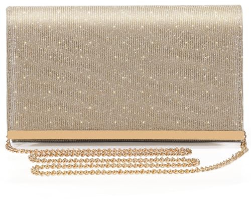 ACILICI Champagne Gold Sequins Clutch, Detachable Chain, Wedding Party
