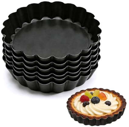 Rthynti Quiche Pan, 6Pcs Tart Tin, 10 x 2cm Quiche Tins with Loose Base Flan Tins with Loose Base for Baking Cooking Quiche Pie Tartlet Cheesecake