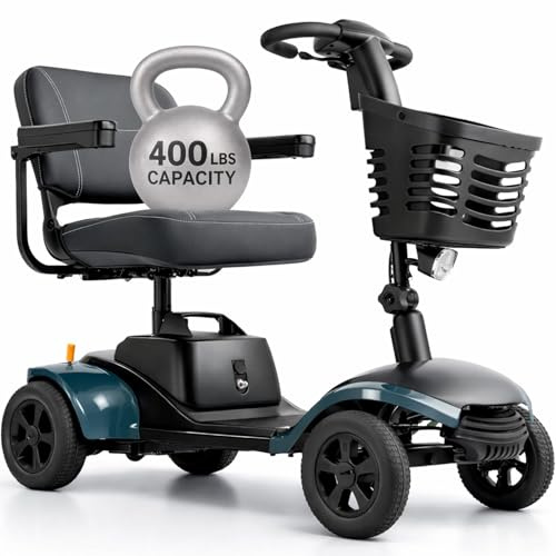 Vive Mobility Scooter for Adults - 4 Wheel Powered Electric Scooter w/Seat for Seniors - 400 lbs Capacity & Extended Range Battery w/Charger - Headlight, Basket & Extra Foot Space