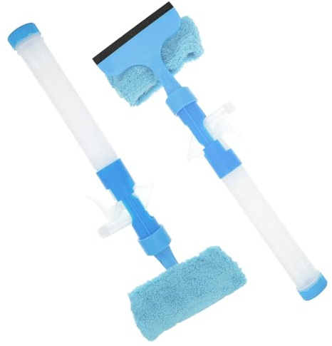 HEMOTON Double-Sided Window Wiper Tool 2 Pcs, Blue Water-Jet Glass Cleaning Squeegee with Spray for Shower and Tile Dirt Removal, Glass Cleaning Utensil for Home and Car Use