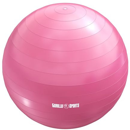 GORILLA SPORTS® Ballon d'Exercices Fitness - avec Pompe, 55cm, 65cm ou 75cm, Antidérapant, Anti-éclatement, Max jusqu'à 500 kg - Balles de Gymnastique, Yoga, pour Pilates, Grossesse, Entraînement, Gym