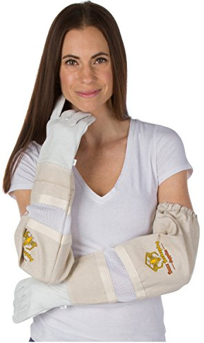 Beekeeping Gloves Small Ventilated Sleeves - Elastic Sting Proof Gauntlet Cuffs ★ Genuine Cow Leather ★ Long Thick Sleeves ★ Apiary Vented Bee Gloves Ideal for Professional or Beginning Beekeeper