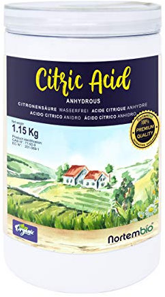 Nortembio Acido Citrico 1,15kg – Acido Citrico Anidro Concentrato 100 % Puro Certificato – Pulizia Domestica Multiuso – Senza OGM – E-Book Incluso