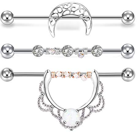 Mayhoop 6Pièces 14G Industriel Barbells Acier Chirurgical avec Opale Clé Balle Carrée Industriel Barres Boucle d'Oreill Cartilage Bijoux de Piercing 38mm