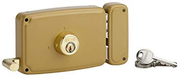 THIRARD - Serrure horizontale en applique double entrée à tirage pour porte d'entrée, droite, 140x94mm, axe 70mm, marron, 3 clés