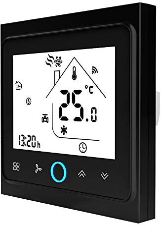 Tickas Thermostat intelligent, thermostat d'ambiance intelligent à deux tubes, contrôleur de température numérique programmable pour air conditionné (BAC-002AL, noir) BAC-002ELW noir