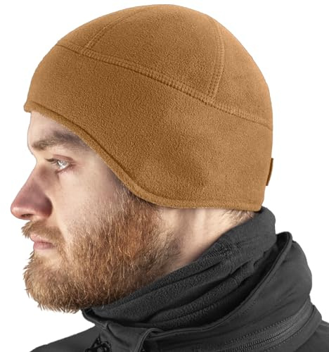M-Tac Tactical Beanie Earflaps Men - Winter Thermal Fleece Skull Cap - Under Helmet Liner Army Ski Cycling - Police Ear Hat (Coyote Brown, S)