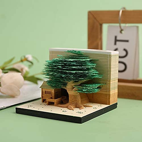 Tastefully 3D Memo Pad, 1Pc 160 Sheets Carving Art Notepad DIY Sticky Post Notes Creative Stickers Papers Card Craft Treehouse Building Block Castle Dragon for Office/Reading Room/Studio