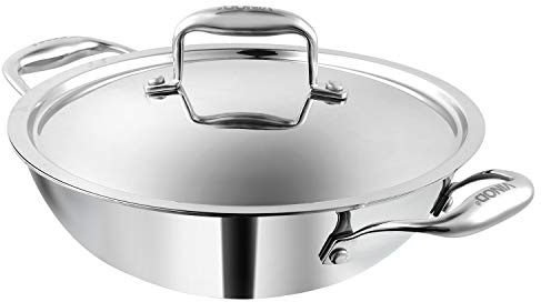Vinod Platinum Kadai Triply Stainless Steel | Suitable for Indian Cooking, Sauces, Stews, Soups | Deep/Extra Deep Kadai with Lid | Induction, Electric Friendly (Deep Kadai, 30cm)